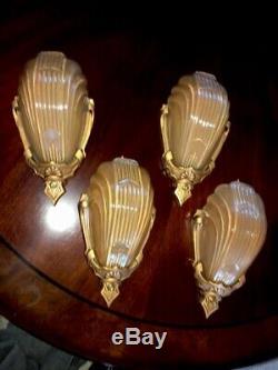 ART DECO ANTIQUE SLIP SHADE WALL SCONCE LIGHT FIXTURE THEATER MARKEL 4 Available