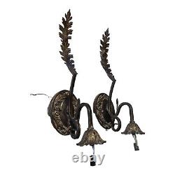 A Pair Metal Large Wall Feather Leaf 2x Sconce Sconces Lights