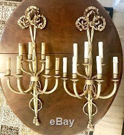 A Pair Of Antique French Seven Branch Wall Lights/Sconces Bronze/Gilded Metal
