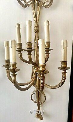 A Pair Of Antique French Seven Branch Wall Lights/Sconces Bronze/Gilded Metal