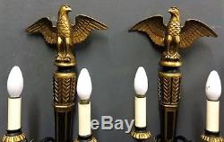 A Pair Of Original Vintage Empire Style Gold & Black Eagle Sconce Wall Lights