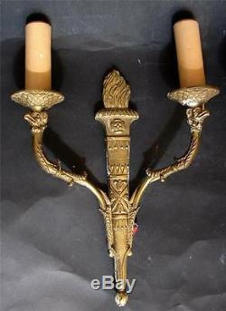 A pair Antique French 19th. C. Bronze Wall Candles Sconces fitted for electricity