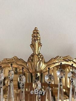 A pair French Glass prisms wall Sconces Crystal lamps MCM Hollywood Regency