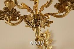 A pair antique French victorian gilded bronze sconces wall candelabra 19th C