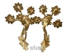 A pair antique French victorian gilded bronze sconces wall candelabra 19th C