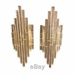 Albano Poli for Poliarte Iconic Stacked Glass Set of Two Wall Sconces circa 1960