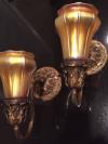 Amazing Pair Of Wall Sconces /Lights with Steuben Gold Shades Quezal Tiffany Era