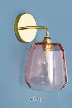 Anthropologie Salmar Wall Sconce Lighting Lamp Pink Glass Gold Hardware