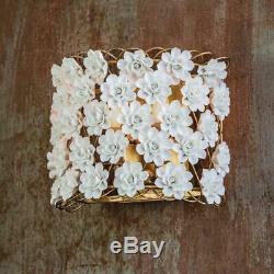 Anthropologie Wall Sconce Light Luxe Mid Century Porcelain Flower & Gold NEW