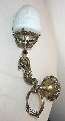 Antique 1800's ornate Victorian figural gilt bronze electric wall sconce brass