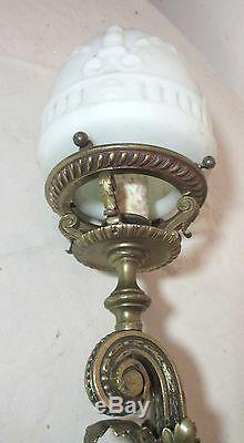 Antique 1800's ornate Victorian figural gilt bronze electric wall sconce brass