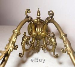 Antique 1800's ornate Victorian figural griffin gilt bronze wall sconce brass