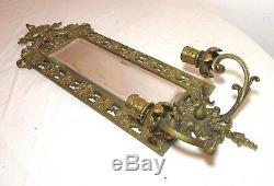 Antique 1800s ornate gilt bronze brass wall mirror candle holder sconce fixture