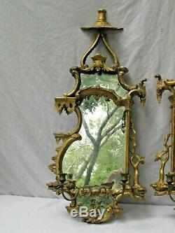 Antique 18th c. French Carved Gilt Wood Wall Sconces with Mirrors