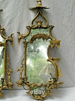 Antique 18th c. French Carved Gilt Wood Wall Sconces with Mirrors
