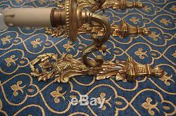 Antique 1900 pair + 1 set empire bronze wall sconces gold gilded light lamp