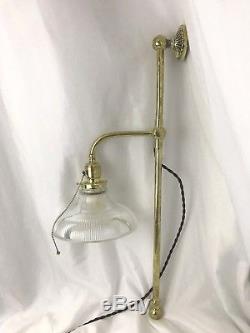 Antique 1907 Brass Adjustable Arm Wall Sconce Industrial Machine Age Lamp Vtg