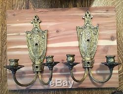 Antique 1920's Brass Art Deco Sconce Wall Vintage Light Fixtures, Old Hollywood