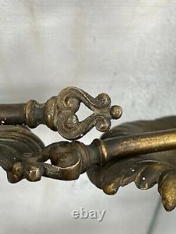 Antique 19thC Bronze Three Arm Wall Sconces Acanthus Design Electrified