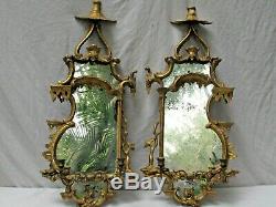 Antique 19th c. French Carved Gilt Wood Wall Sconces with Mirrors