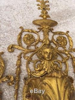 Antique 22 French Bronze Ormalu FIGURAL Pair Wall Sconces ARCHITECTURAL DECOR