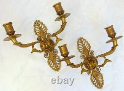 Antique 2x French Empire Pair Sconces RARE Swans Wall Light Gilded Bronze 1900
