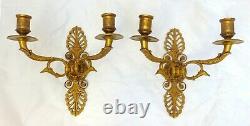 Antique 2x French Empire Pair Sconces RARE Swans Wall Light Gilded Bronze 1900
