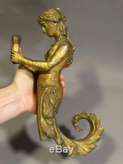 Antique ART NOUVEAU Era BRONZE Figural NUDE LADY MERMAID STATUE Lamp WALL SCONCE