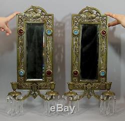 Antique Aesthetic Bronzed Cast Iron Glass Jewels Mirrored Candle Wall Sconces