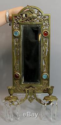 Antique Aesthetic Bronzed Cast Iron Glass Jewels Mirrored Candle Wall Sconces