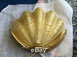 Antique Amber Clam Shell Wall Sconce Lights Pair