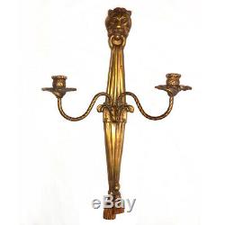 Antique Architectural Victorian Gilded Gold Lion Head Candle Wall Sconce