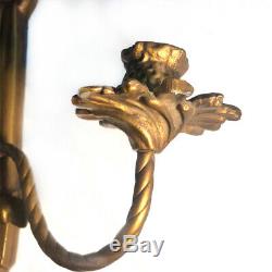 Antique Architectural Victorian Gilded Gold Lion Head Candle Wall Sconce