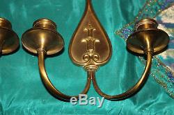 Antique Art Deco Brass Metal Wall Sconce Candle Holders Light Fixtures-Pair