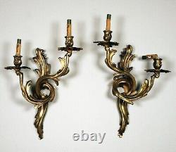 Antique Art Nouveau Gilded Two Arm Wall Sconces Twisting Vine