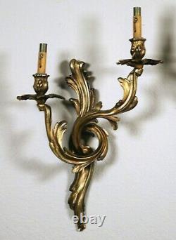 Antique Art Nouveau Gilded Two Arm Wall Sconces Twisting Vine