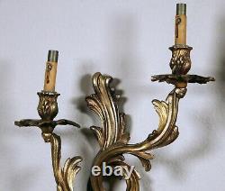 Antique Art Nouveau Gilded Two Arm Wall Sconces Twisting Vine