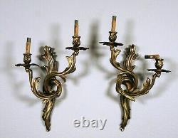 Antique Art Nouveau Gilded Two Arm Wall Sconces Twisting Vine