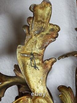 Antique Art Nouveau Gilded Two Arm Wall Sconces Twisting Vine