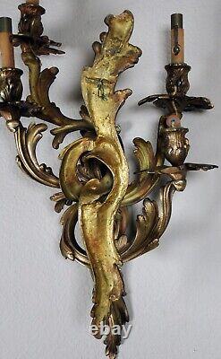 Antique Art Nouveau Gilded Two Arm Wall Sconces Twisting Vine