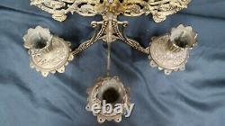 Antique Art Nouveau Ornate Brass Beveled Mirror 3 Candle Wall Sconce