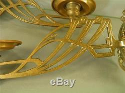 Antique Art Nouveau Ornate Brass Bronze Pair Candle Holder Wall Sconces