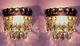 Antique Brass French Art Nouveau Vintage Crystal Pair Sconce Wall Lamp Fixture