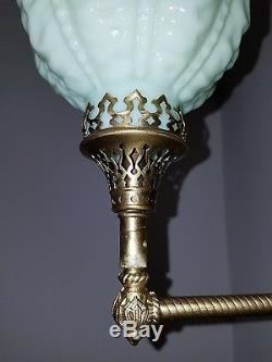Antique Brass Gas Light Wall Sconce Dated 1903 With Nice Welsbach Shade. Mint