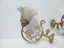 Antique Brass Gas Wall Lights Lamps Old Sconces Leaf Rococo Art Nouveau Shades