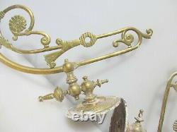 Antique Brass Gas Wall Lights Lamps Old Victorian Leaf Rococo Art Nouveau Flower