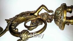 Antique Brass Victorian Sconce/ Cherub Gas Wall Sconce Figurehead