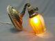 Antique Brass Wall Light Sconce Electric Gold Aurene Quezal Glass Squash Shade