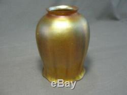 Antique Brass Wall Light Sconce Electric Gold Aurene Quezal Glass Squash Shade