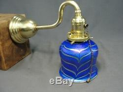 Antique Brass Wall Sconce Light Cobalt Gold Aurene Pulled Feather Glass Shade